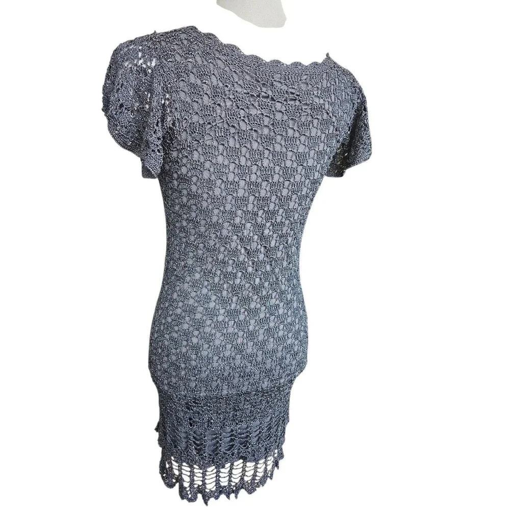 Belle By Oasis Sz Small Dress Crochet Metallic Glitter Coctel Formal Strech Y2k